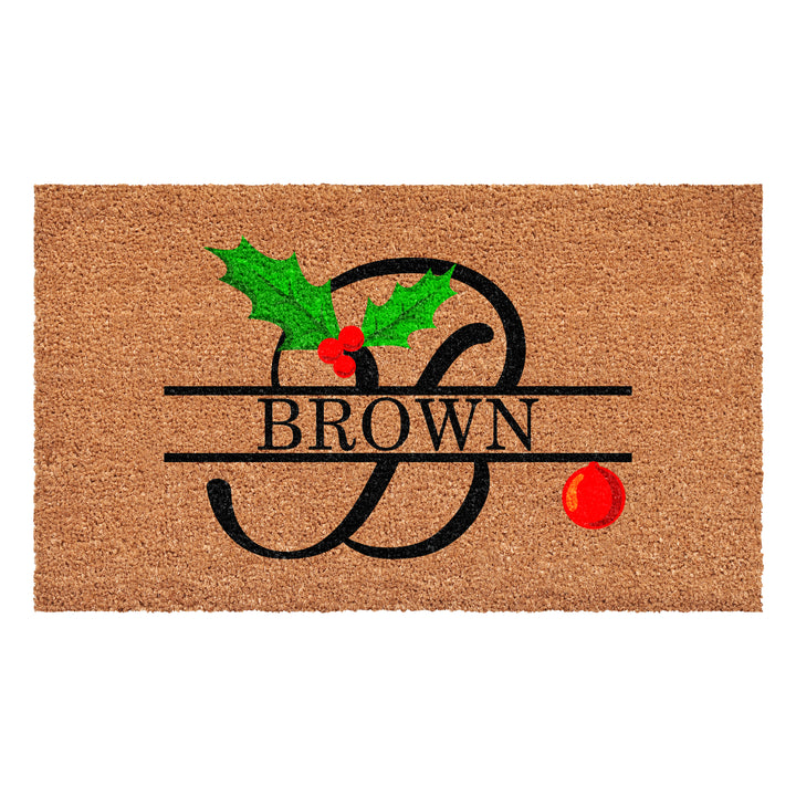 Personalized Christmas Holly Doormat