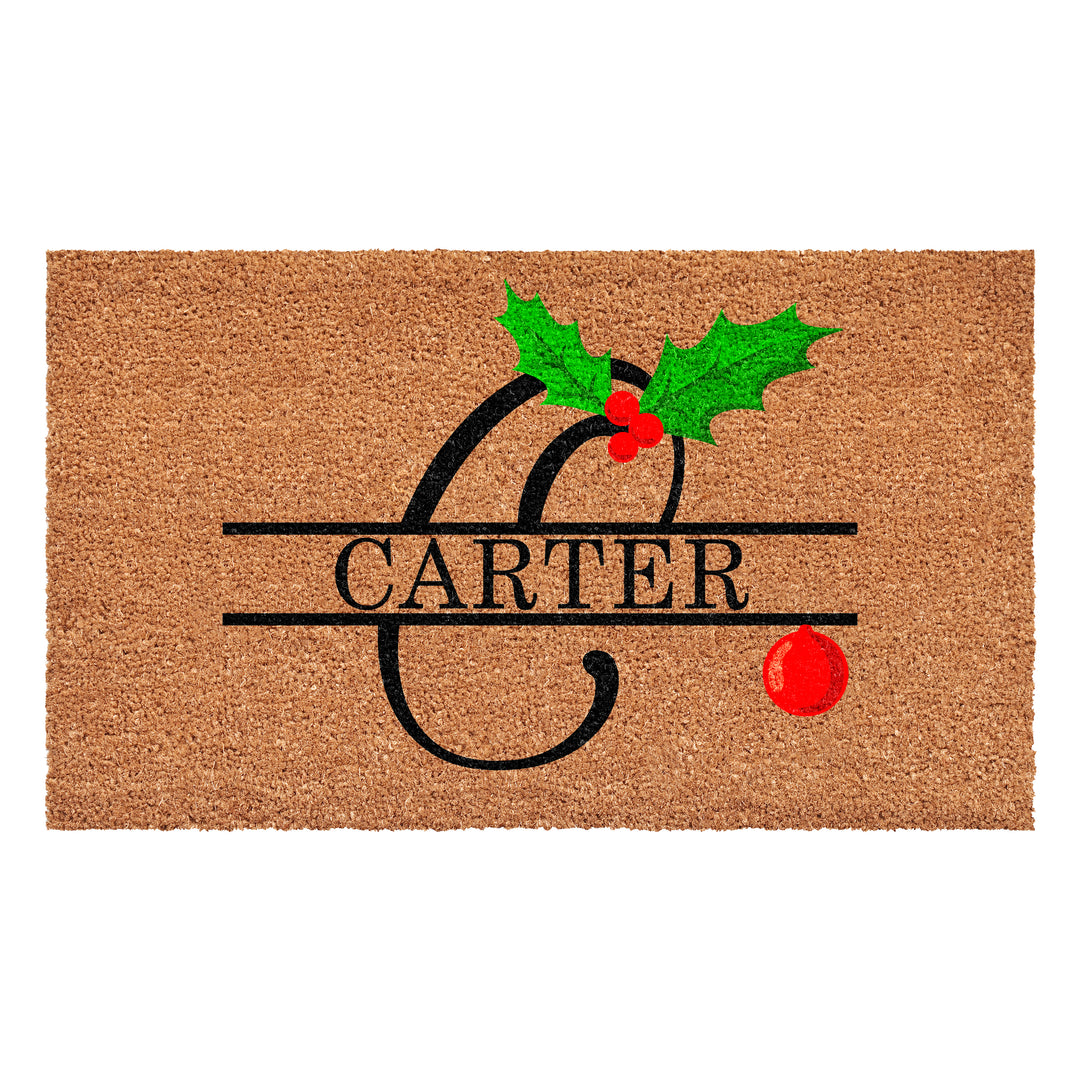 Personalized Christmas Holly Doormat