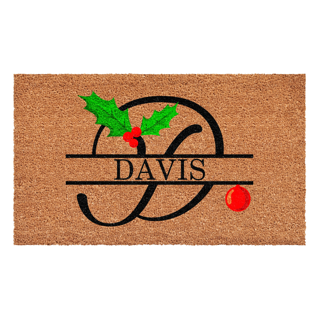 Personalized Christmas Holly Doormat