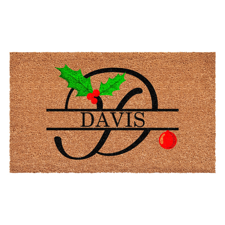 Personalized Christmas Holly Doormat