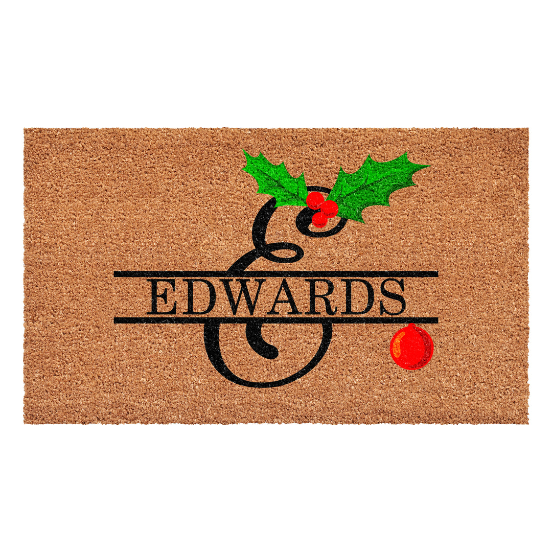 Personalized Christmas Holly Doormat