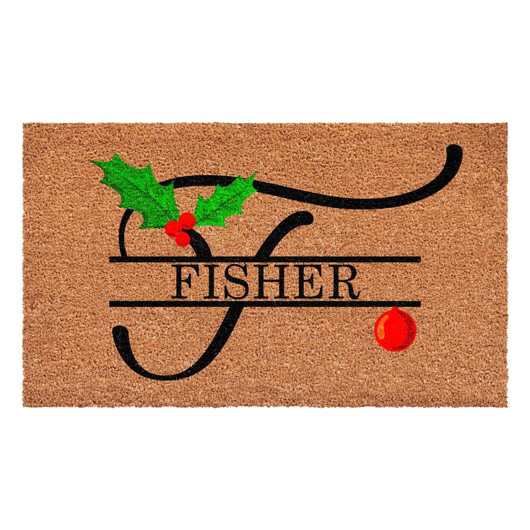 Personalized Christmas Holly Doormat