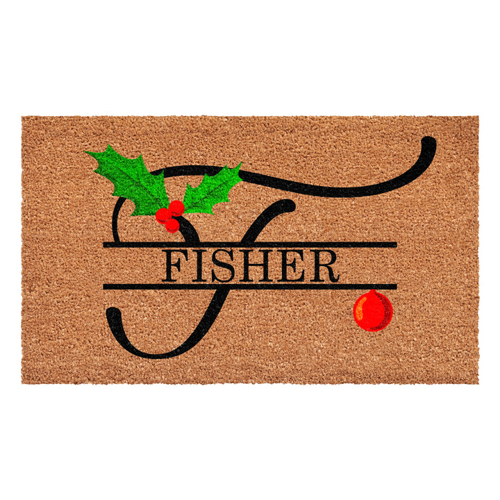 Personalized Christmas Holly Doormat