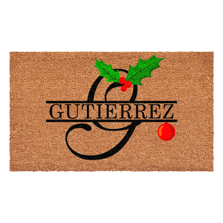 Personalized Christmas Holly Doormat