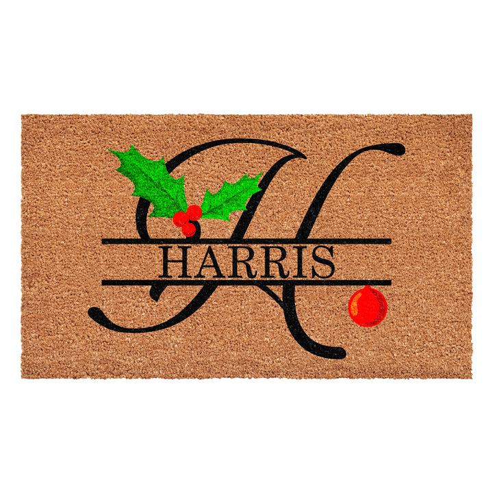 Personalized Christmas Holly Doormat