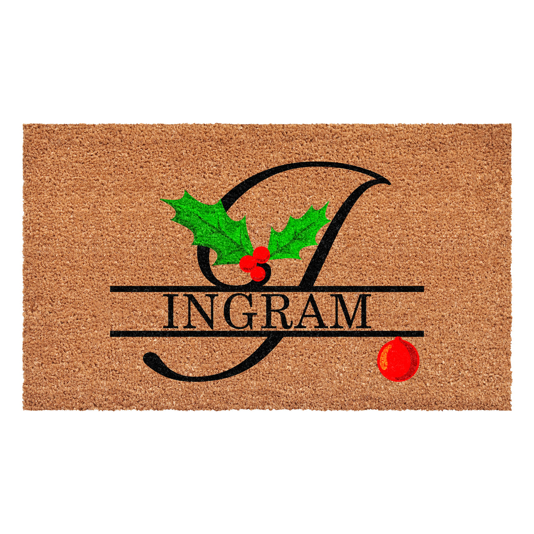 Personalized Christmas Holly Doormat