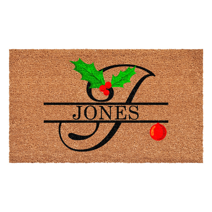 Personalized Christmas Holly Doormat