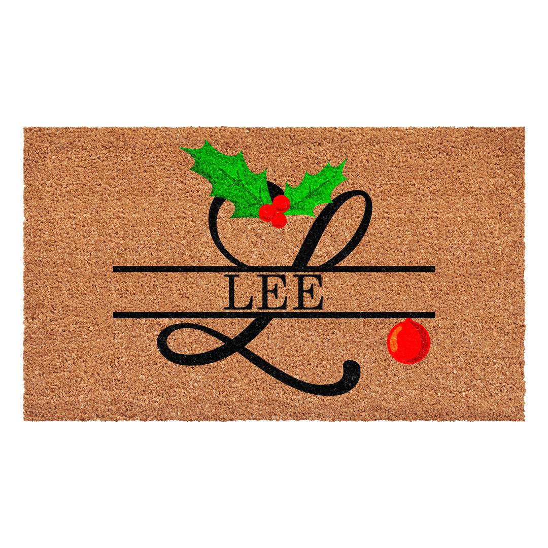 Personalized Christmas Holly Doormat