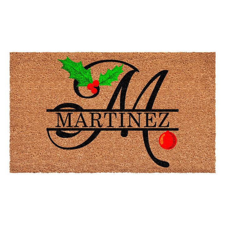 Personalized Christmas Holly Doormat