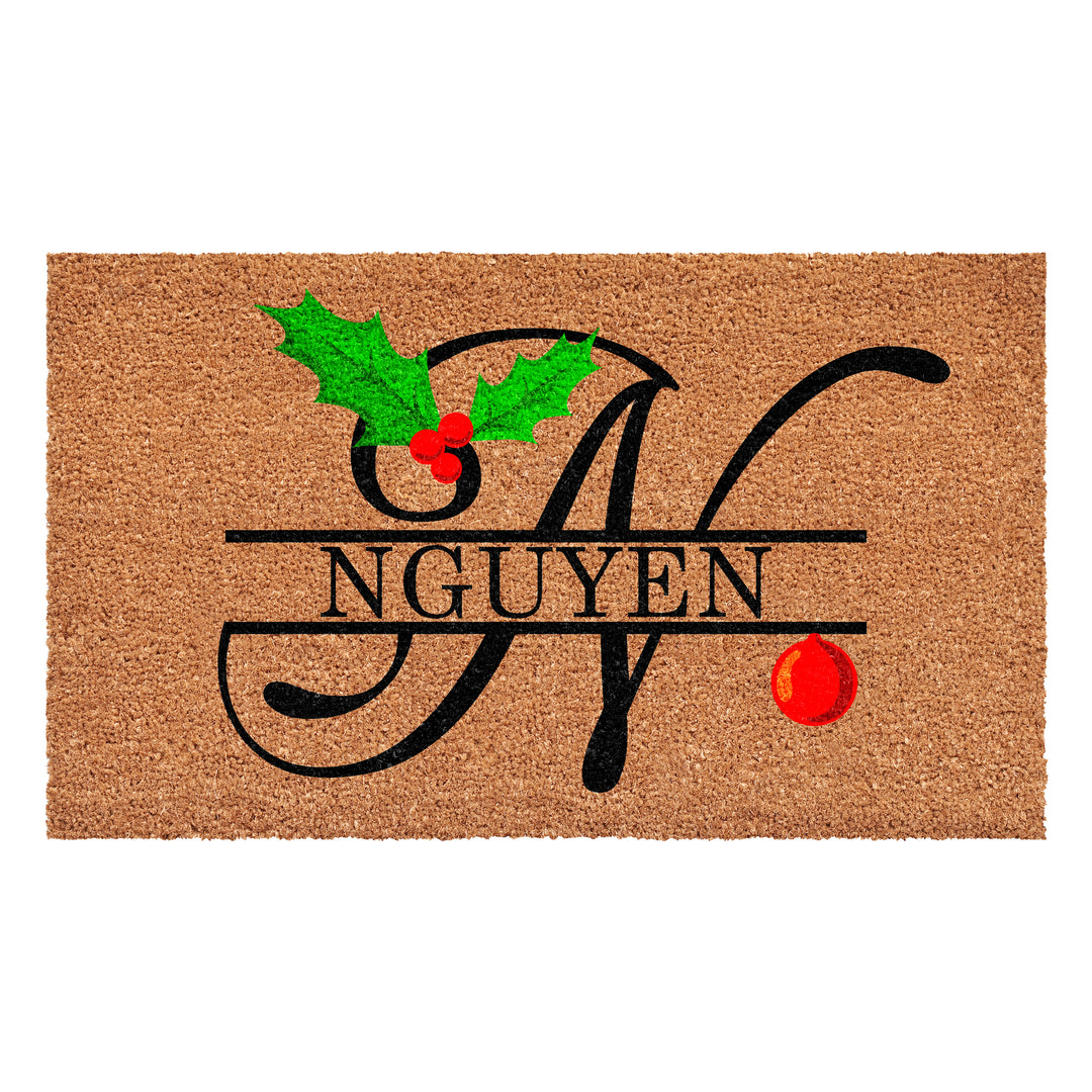 Personalized Christmas Holly Doormat