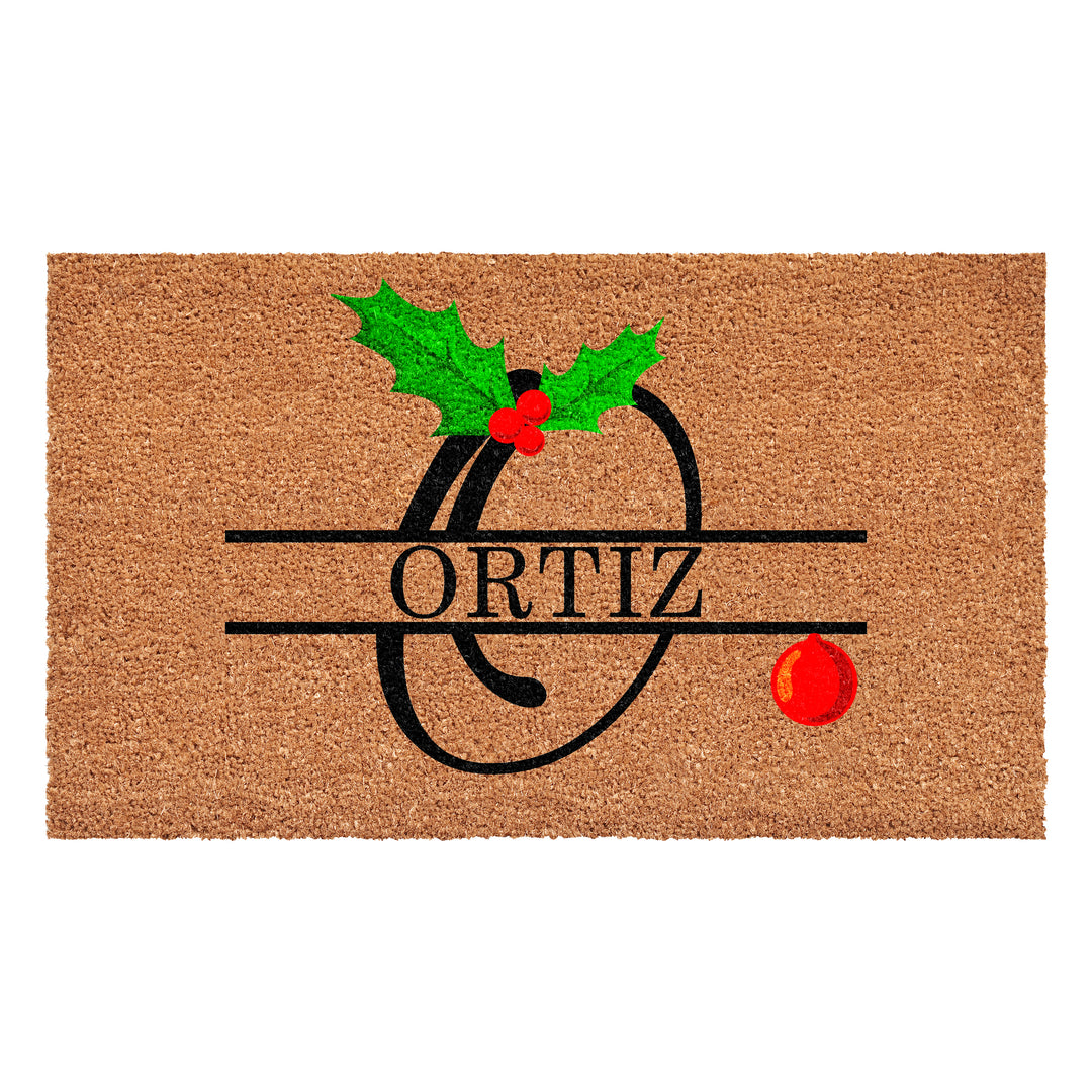 Personalized Christmas Holly Doormat