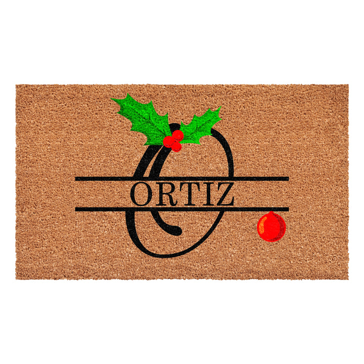 Personalized Christmas Holly Doormat