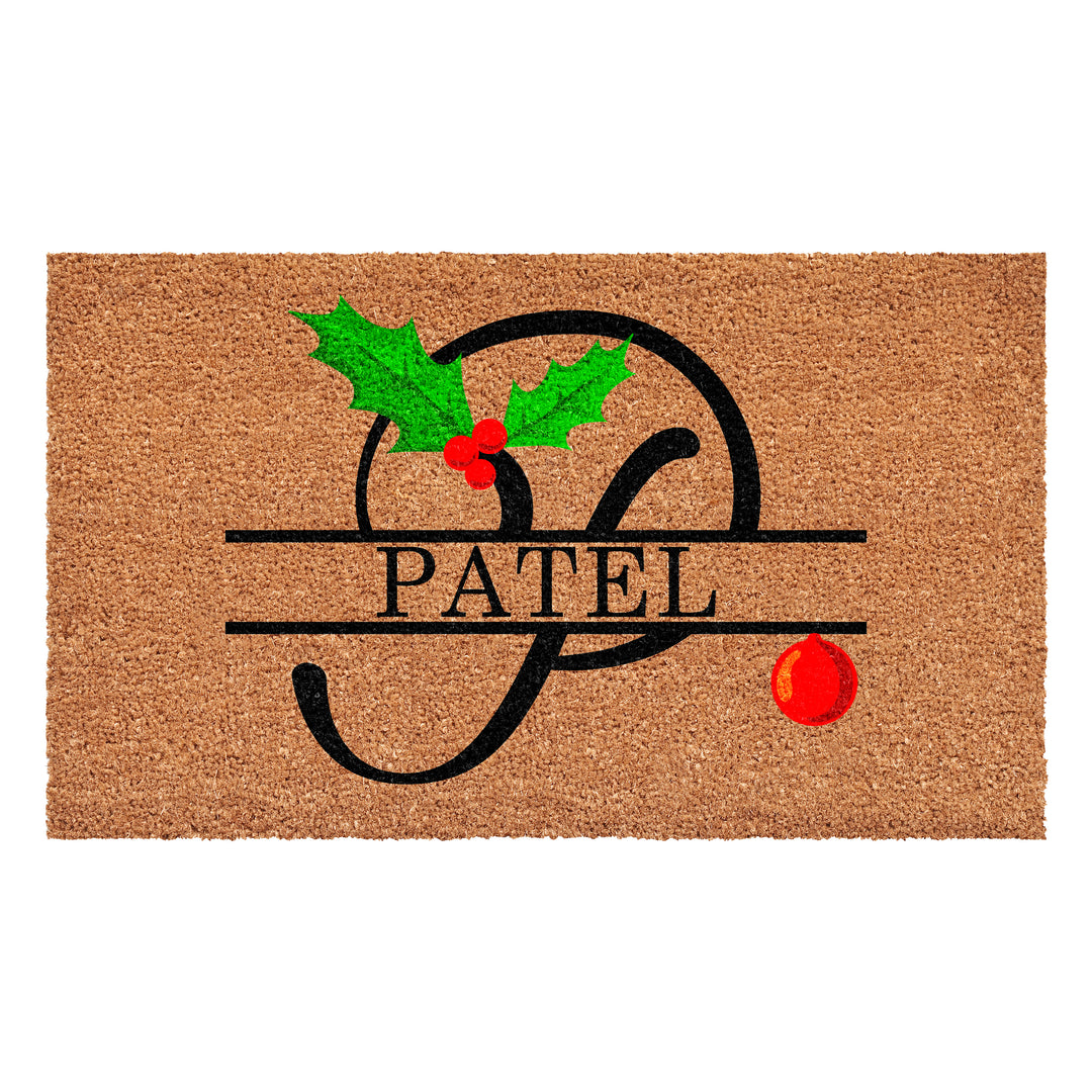 Personalized Christmas Holly Doormat