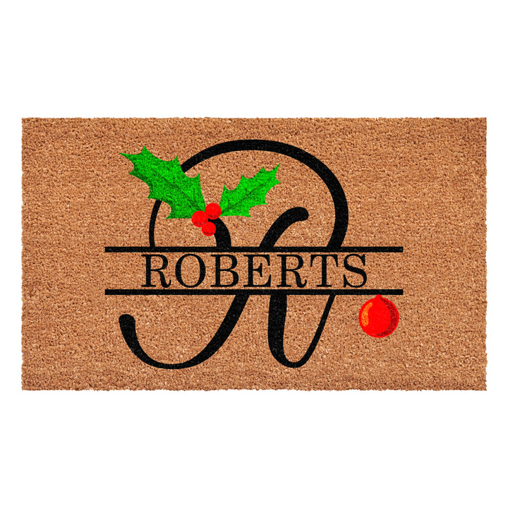 Personalized Christmas Holly Doormat
