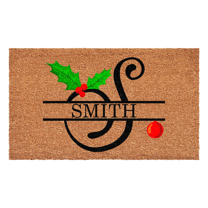 Personalized Christmas Holly Doormat