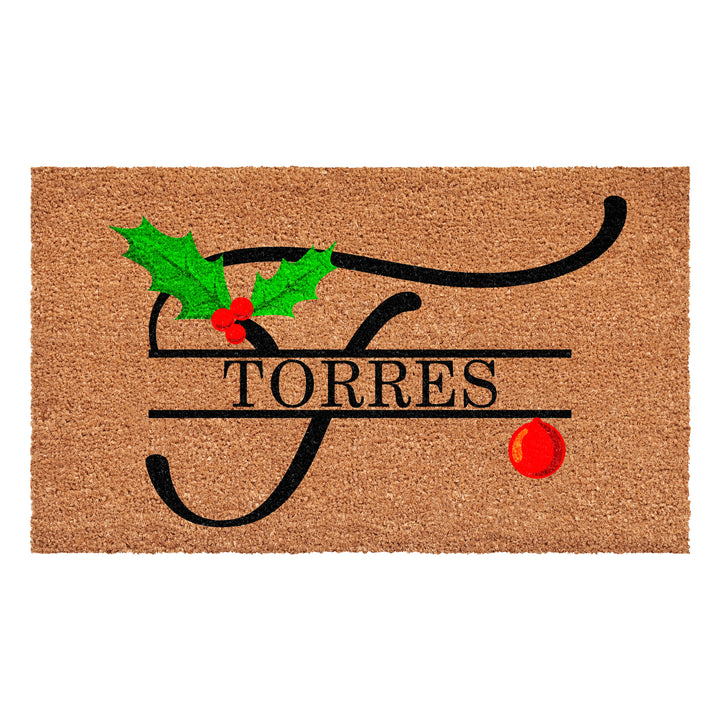 Personalized Christmas Holly Doormat