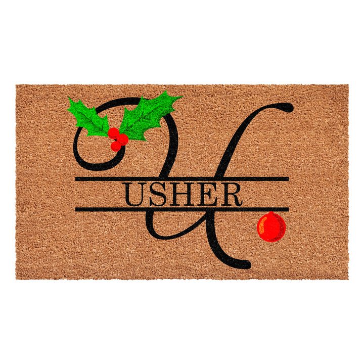 Personalized Christmas Holly Doormat