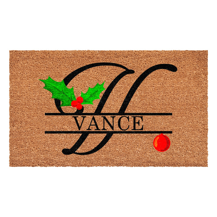 Personalized Christmas Holly Doormat