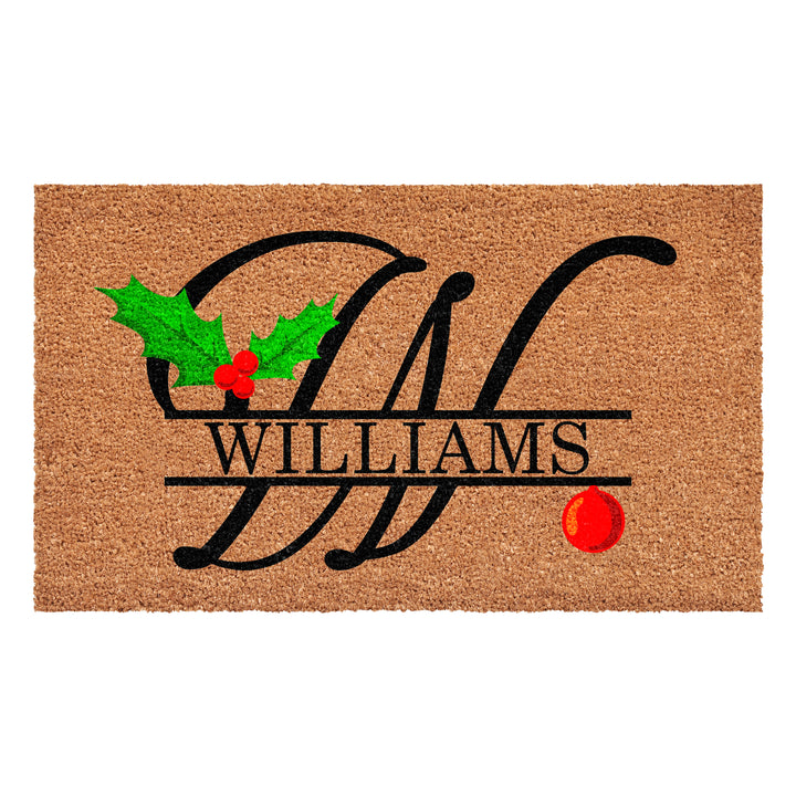 Personalized Christmas Holly Doormat