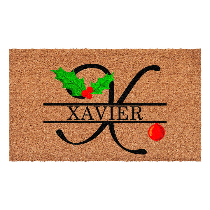Personalized Christmas Holly Doormat