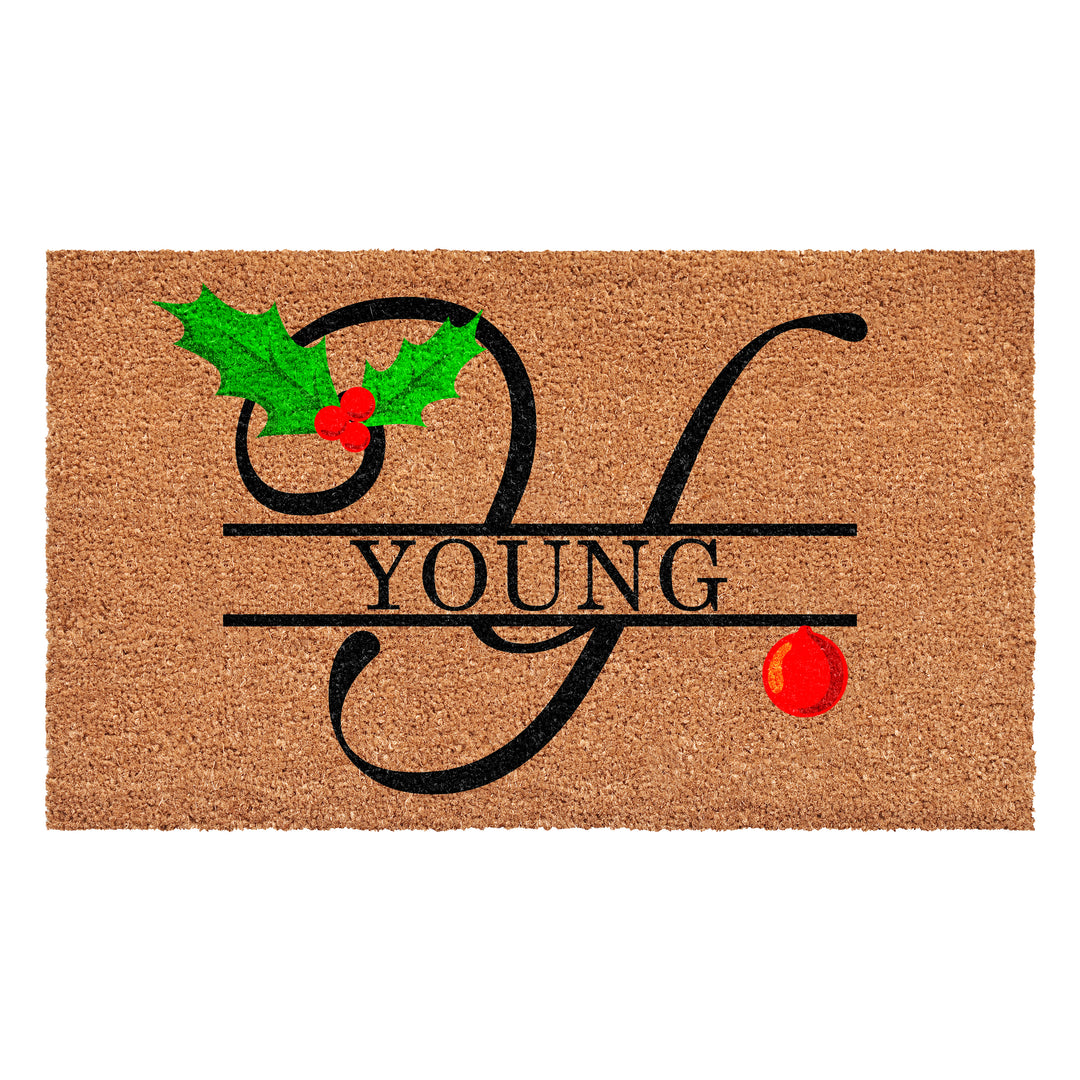 Personalized Christmas Holly Doormat