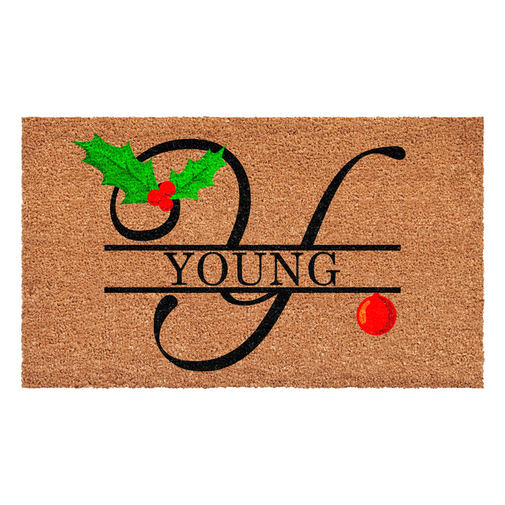 Personalized Christmas Holly Doormat