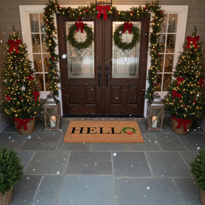 Hello Christmas Wreath Doormat