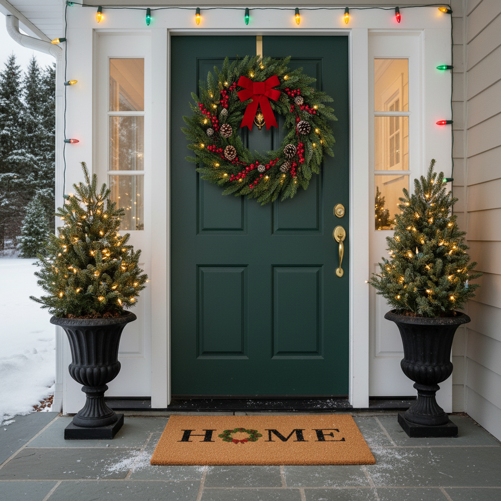 Home Christmas Wreath Doormat
