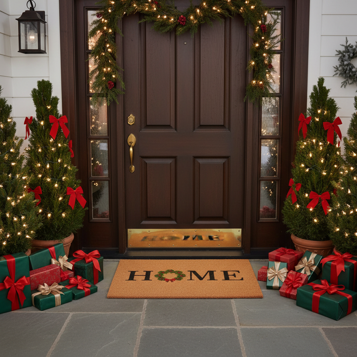 Home Christmas Wreath Doormat