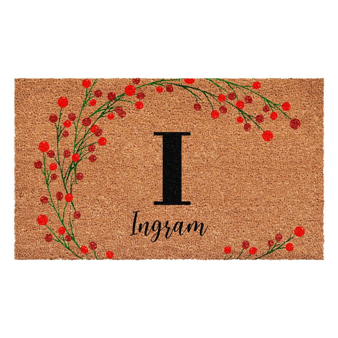 Personalized Christmas Berries Doormat