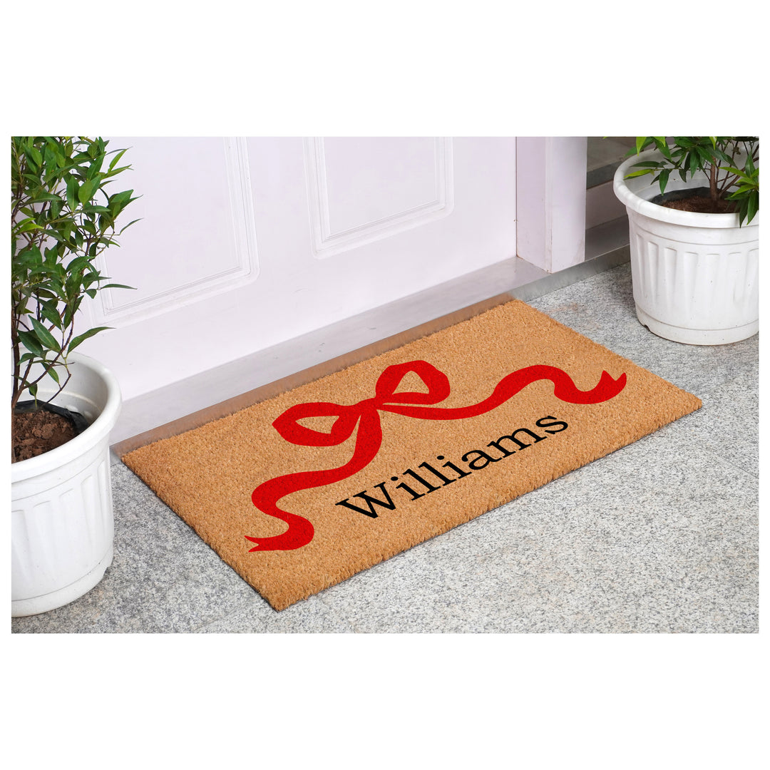 Pretty Red Bow Personalized Doormat