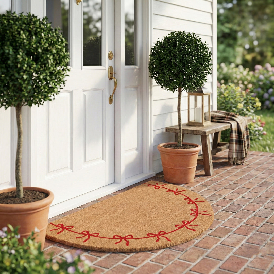 Festive Red Bow Half Round Doormat
