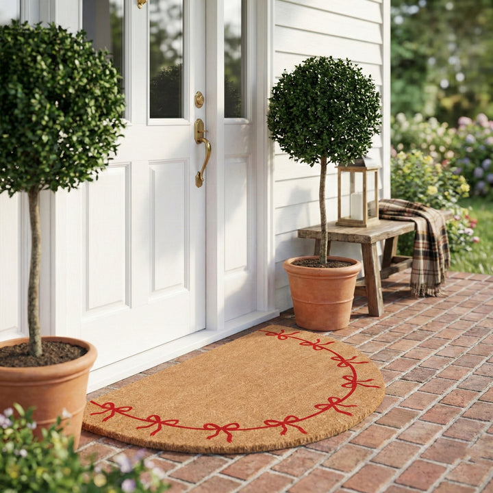 Festive Red Bow Half Round Doormat