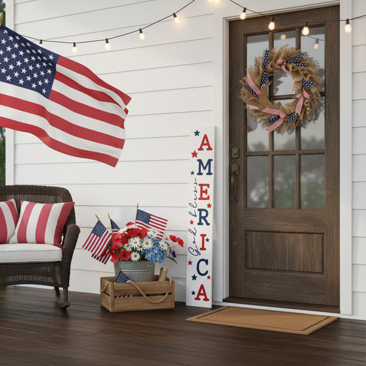 God Bless America White Porch Leaner