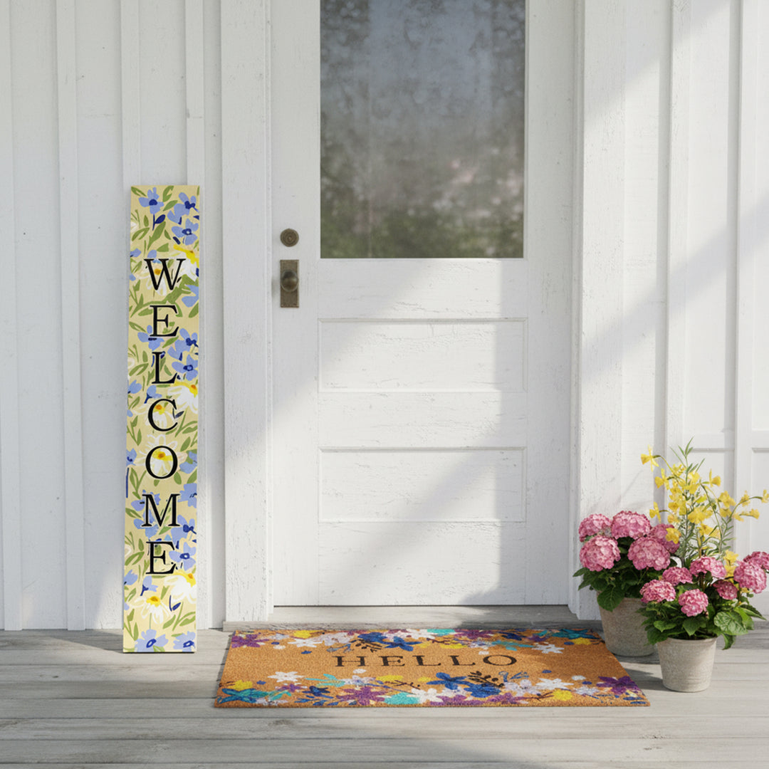 Blooming Meadow Black Welcome Porch Leaner