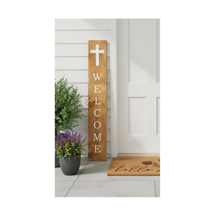 White Cross Welcome Blessings Porch Leaner