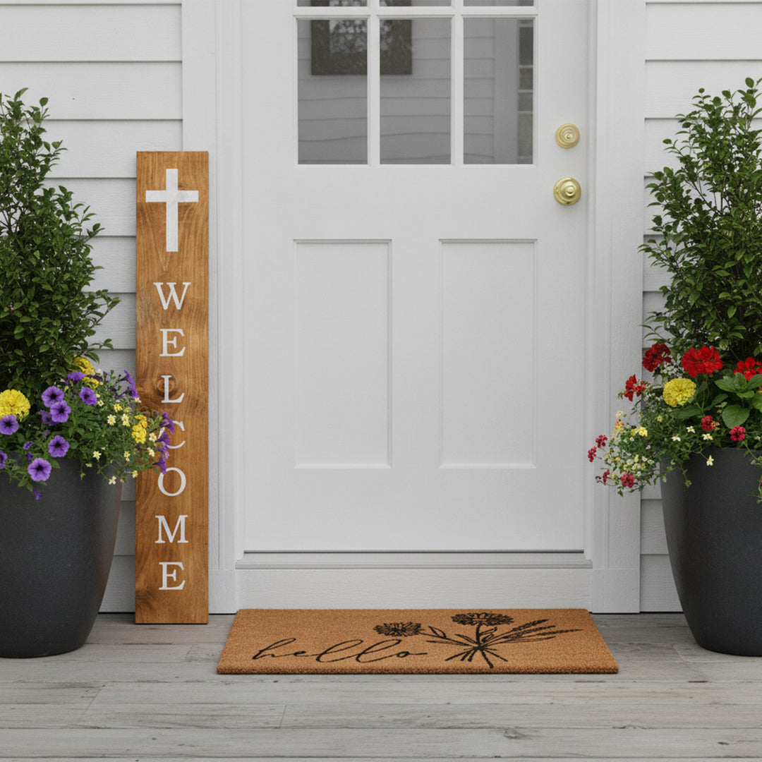 White Cross Welcome Blessings Porch Leaner