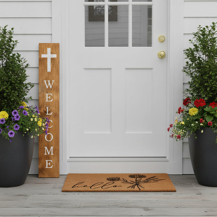 White Cross Welcome Blessings Porch Leaner
