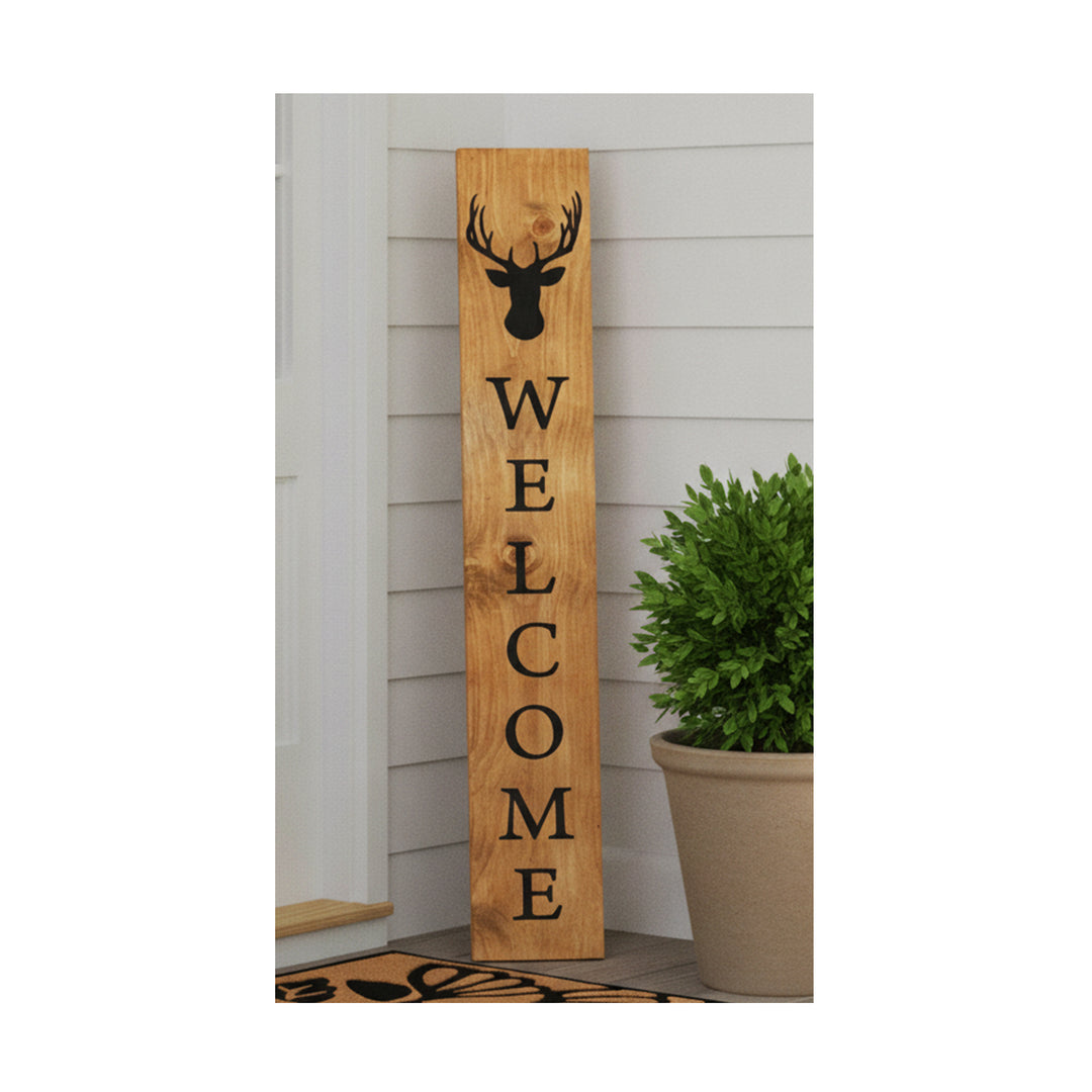 Rustic Deer Welcome Porch Leaner