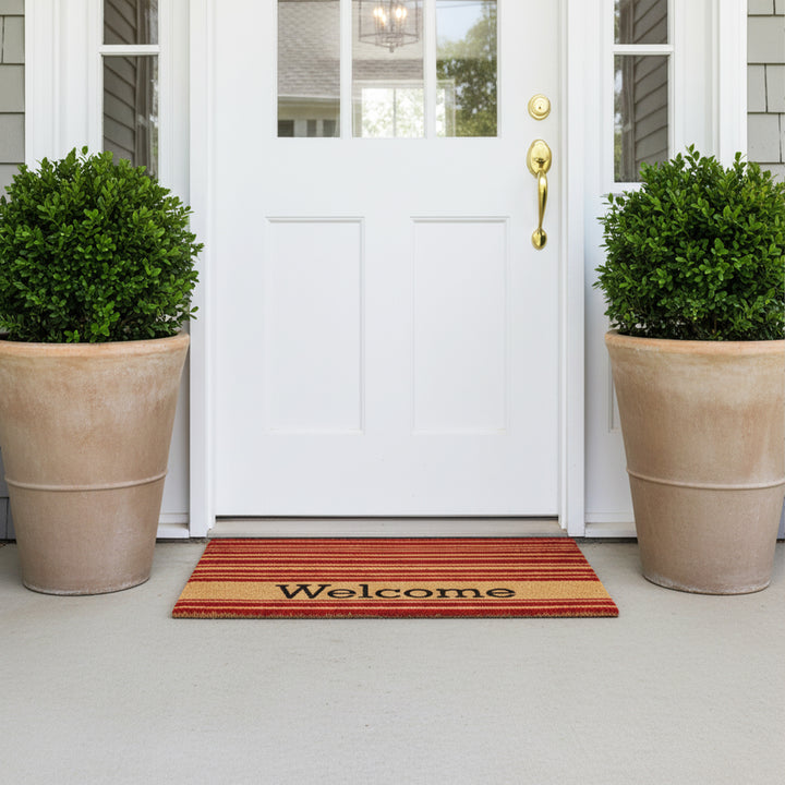 Crimson Stripe Welcome Doormat