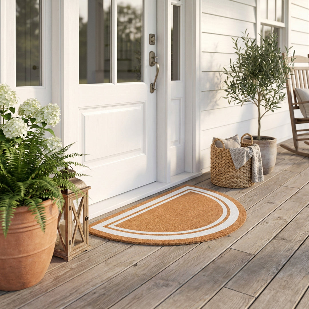 Half Round White Border Doormat