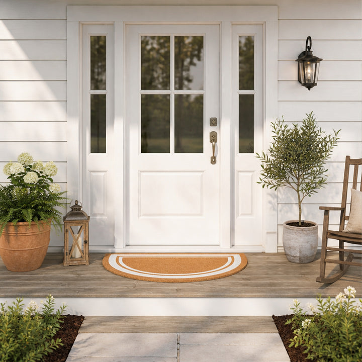 Half Round White Border Doormat