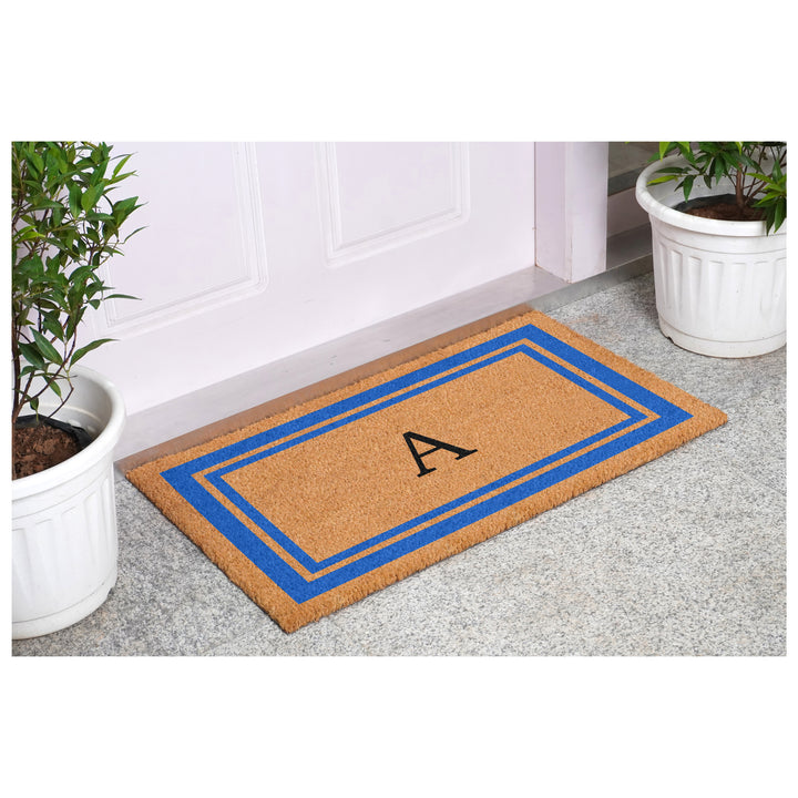 Blue Border Monogram Doormat
