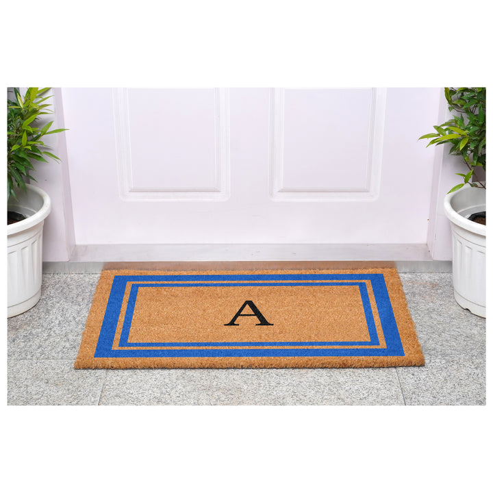 Blue Border Monogram Doormat