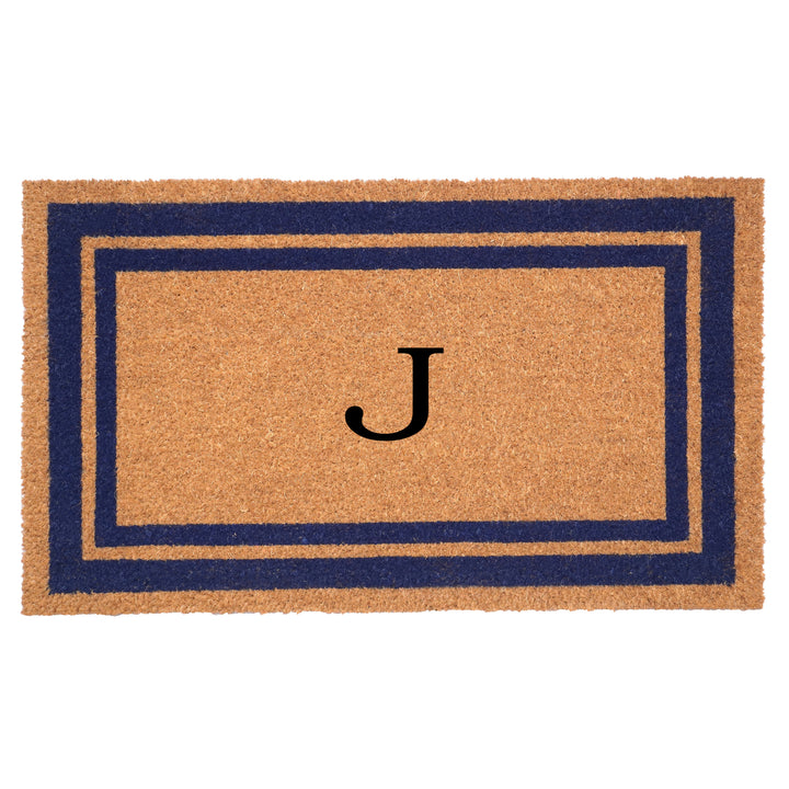 Dark Blue Border Monogram Doormat