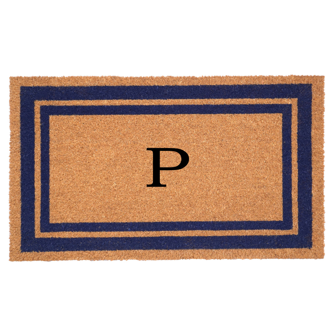 Dark Blue Border Monogram Doormat