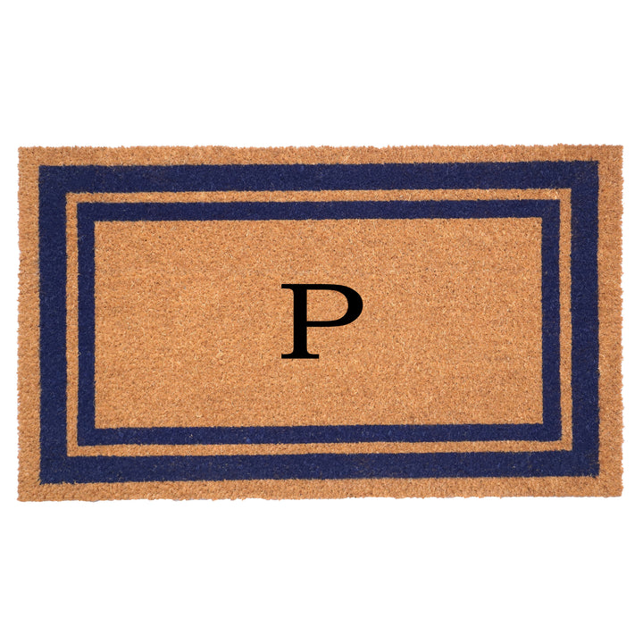 Dark Blue Border Monogram Doormat