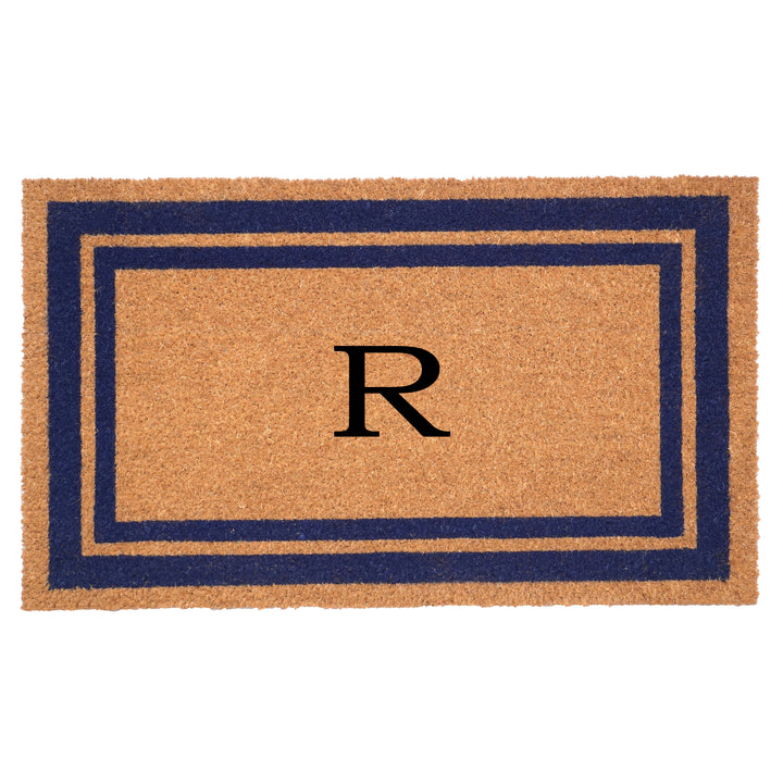 Dark Blue Border Monogram Doormat
