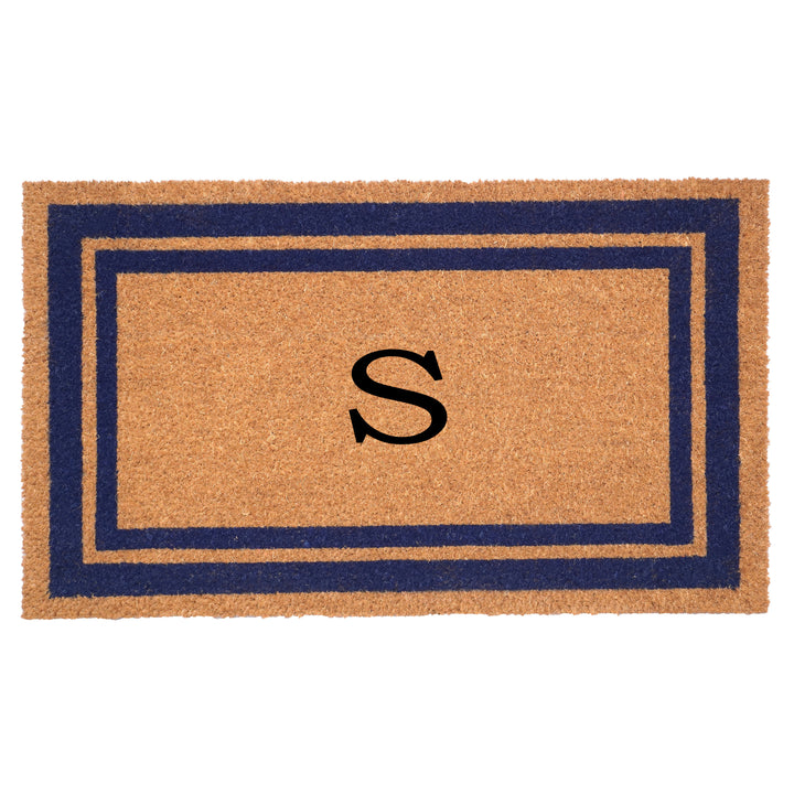 Dark Blue Border Monogram Doormat
