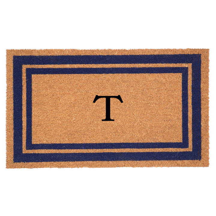 Dark Blue Border Monogram Doormat